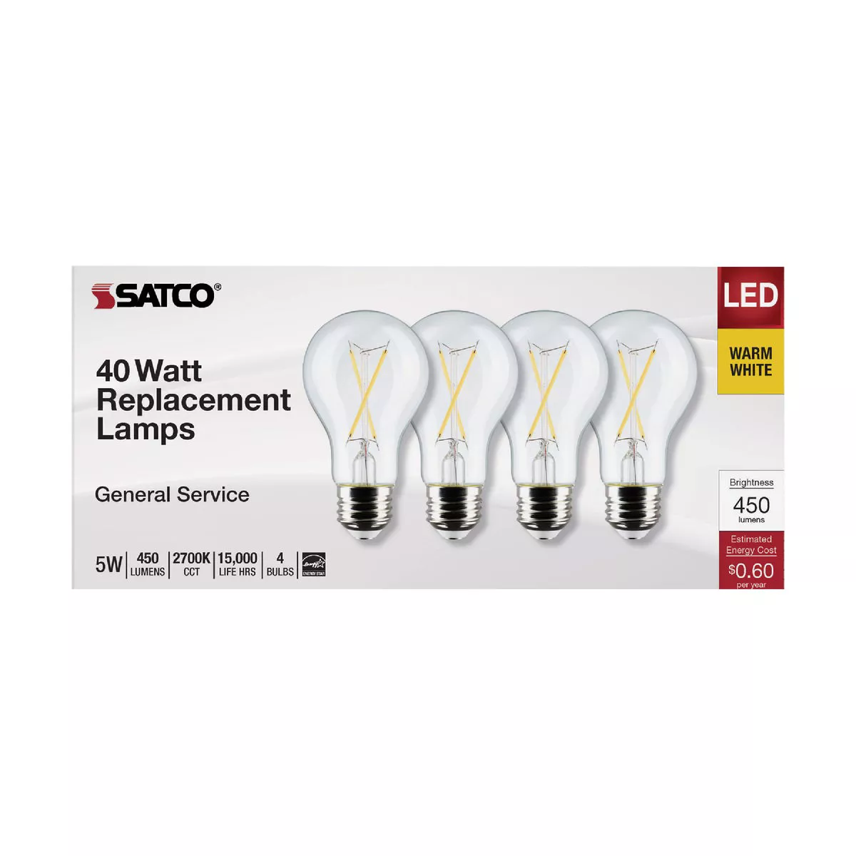 Satco 40W Equivalent Warm White A19 Medium Clear Dimmable LED Light Bulb (4-Pack) - photo 4