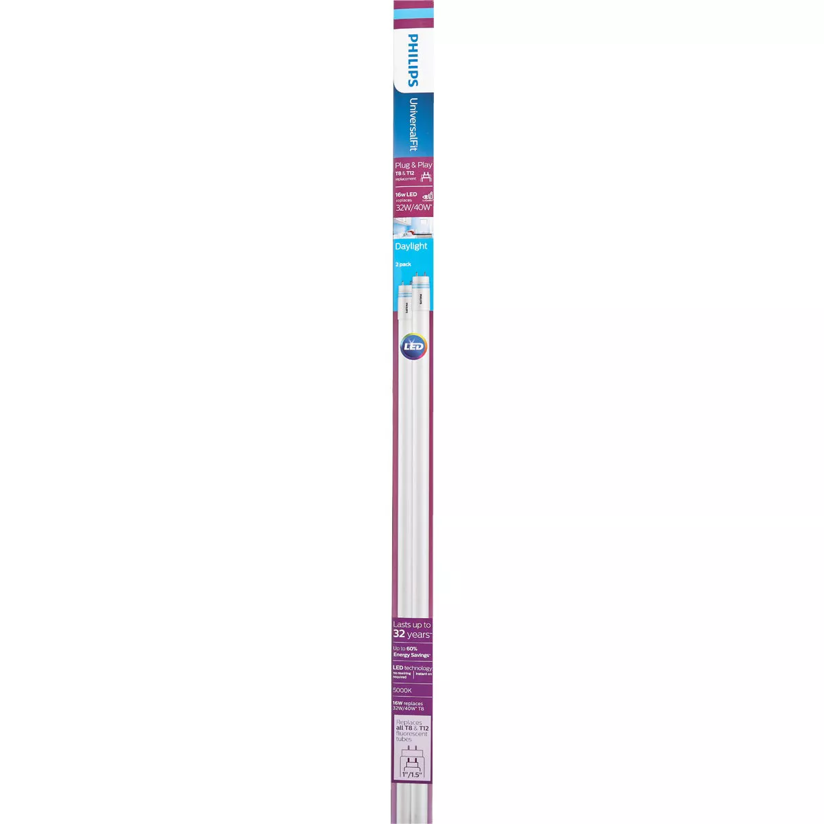 Philips UniversalFit 32W/40W Equivalent 48 In. Daylight T8 Bi-Pin LED Tube Light Bulb (2-Pack) - photo 2