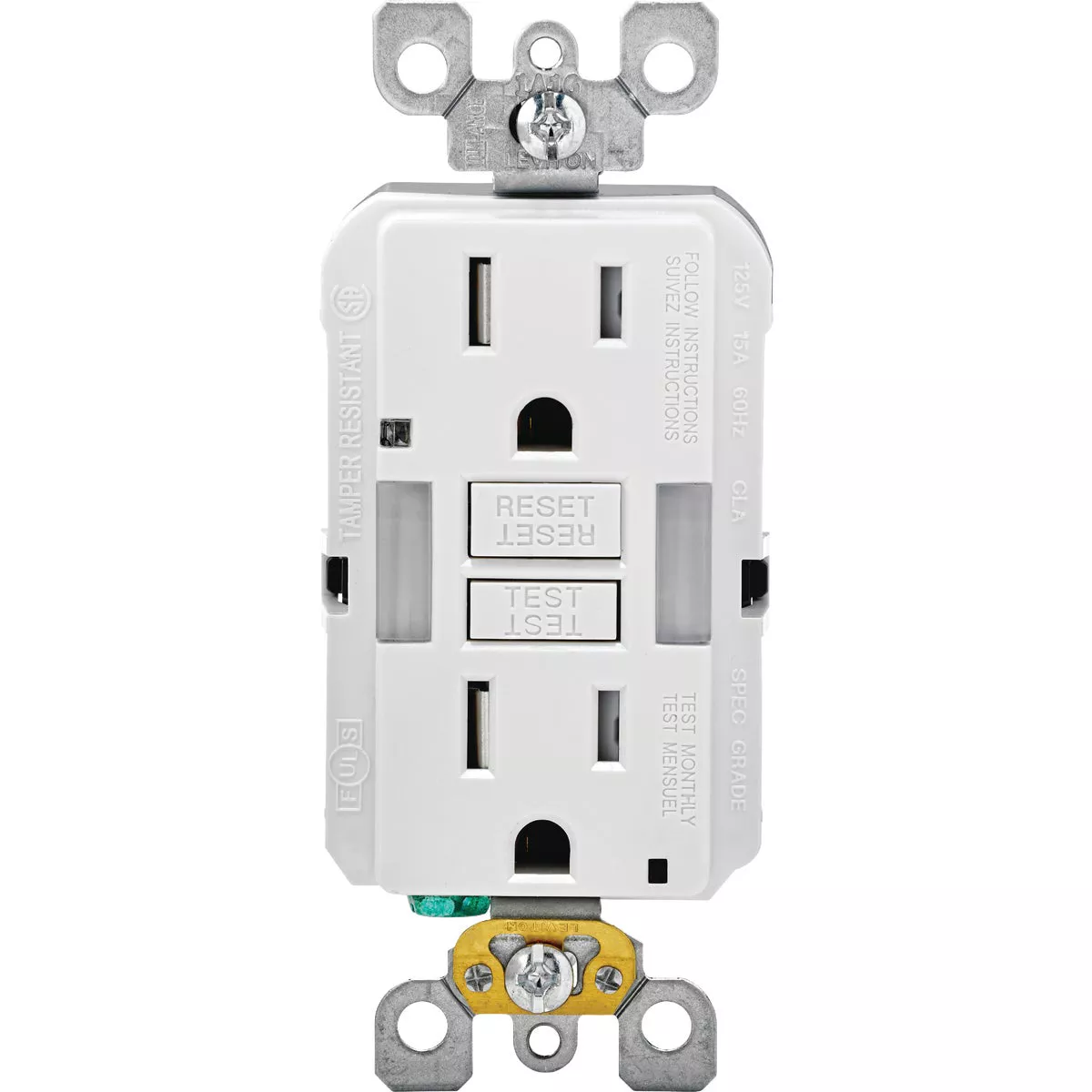 Leviton SmartLockPro Self-Test 15A White Tamper Resistant 5-15R GFCI Outlet