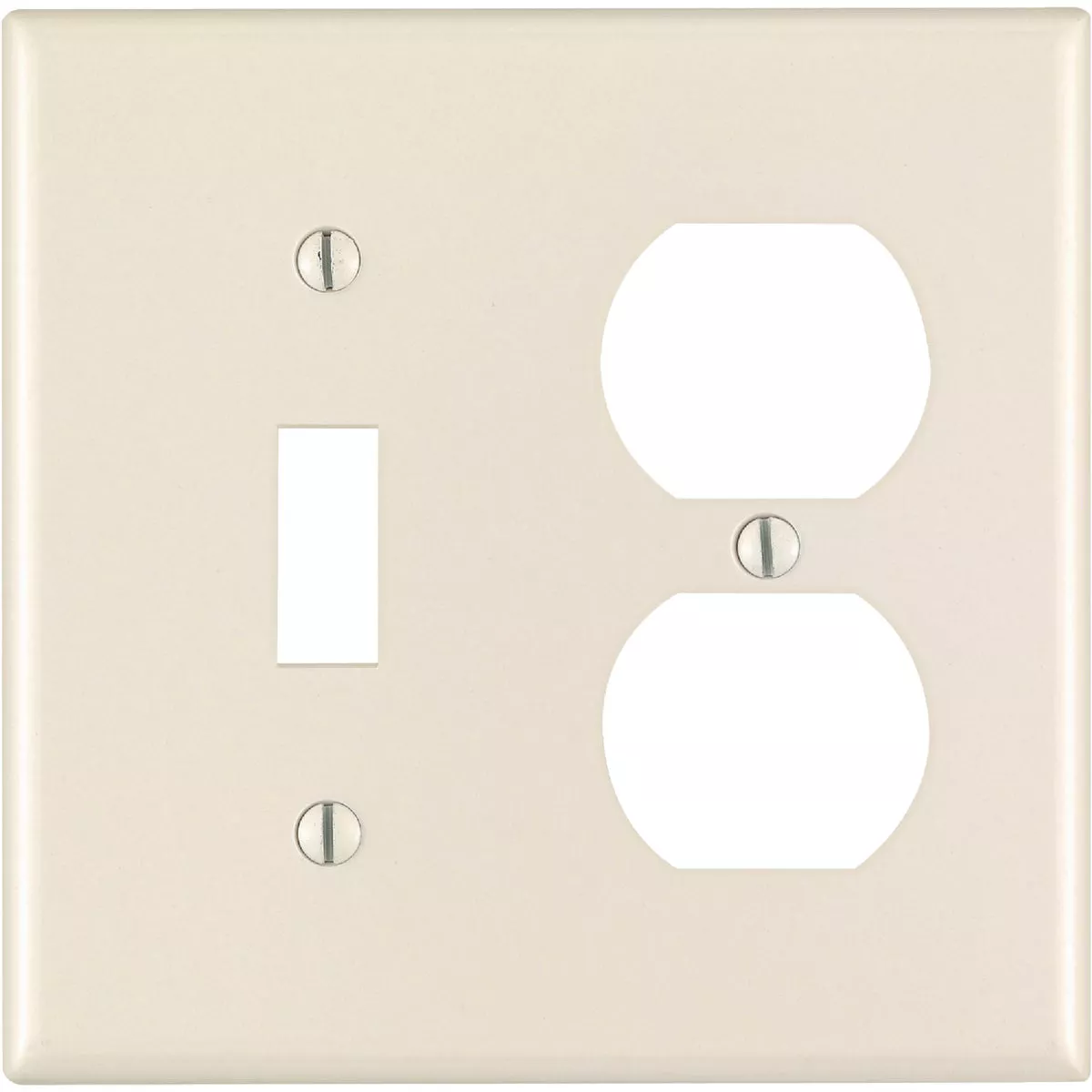 Leviton 2-Gang Plastic Single Toggle/Duplex Outlet Wall Plate, Light Almond