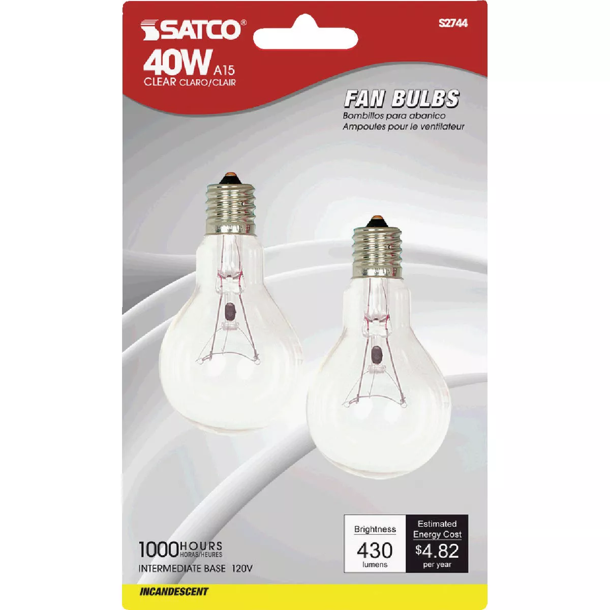 Satco 40W Clear Intermediate A15 Incandescent Ceiling Fan Light Bulb (2-Pack) - photo 2