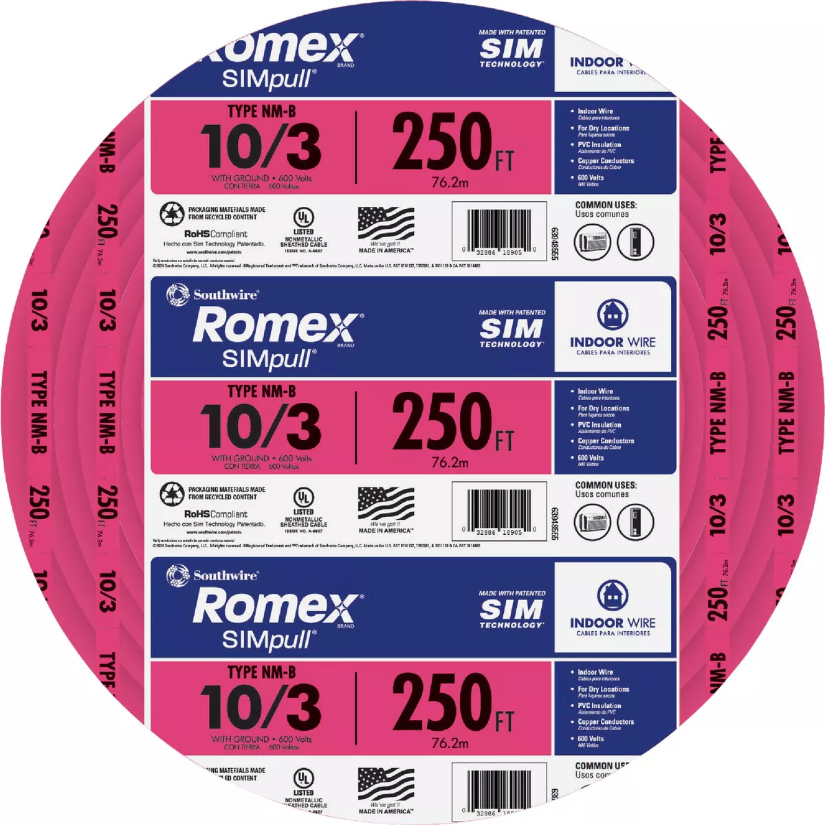 Romex 250 Ft. 10/3 Solid Pink NMW/G Electrical Wire - photo 2