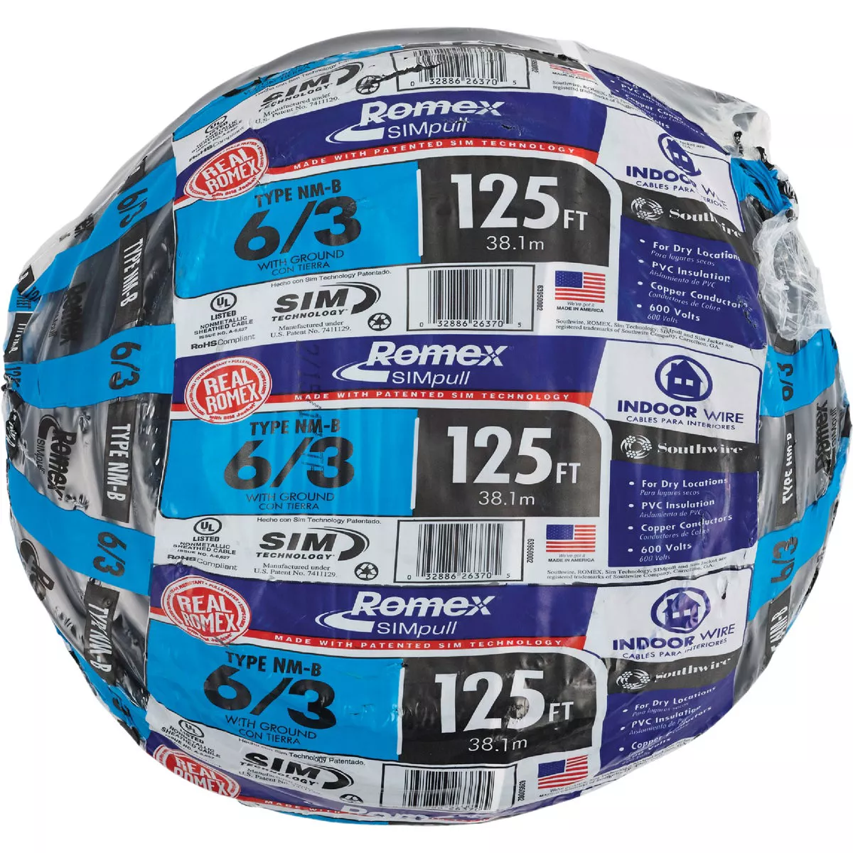 Romex 125 Ft. 6/3 Stranded Black NMW/G Electrical Wire - photo 2