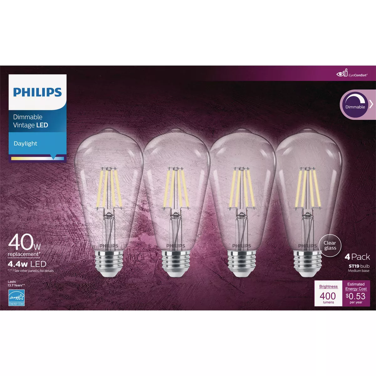 Philips Vintage 40W Equivalent Daylight ST19 Medium LED Decorative Light Bulb (4-Pack) - photo 2