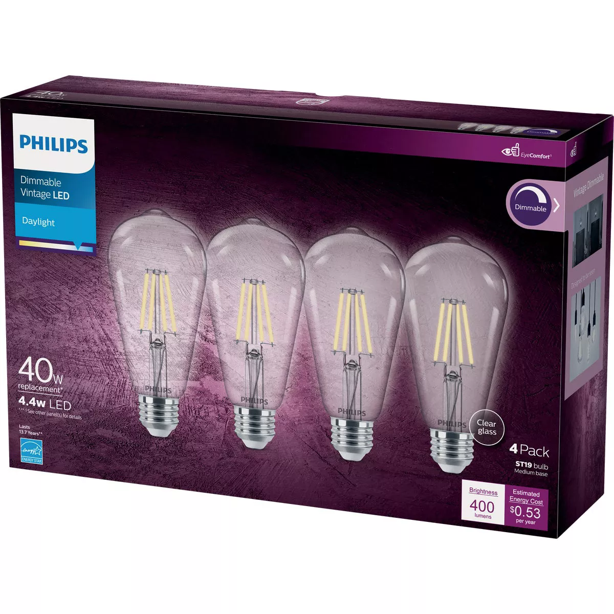 Philips Vintage 40W Equivalent Daylight ST19 Medium LED Decorative Light Bulb (4-Pack) - photo 4
