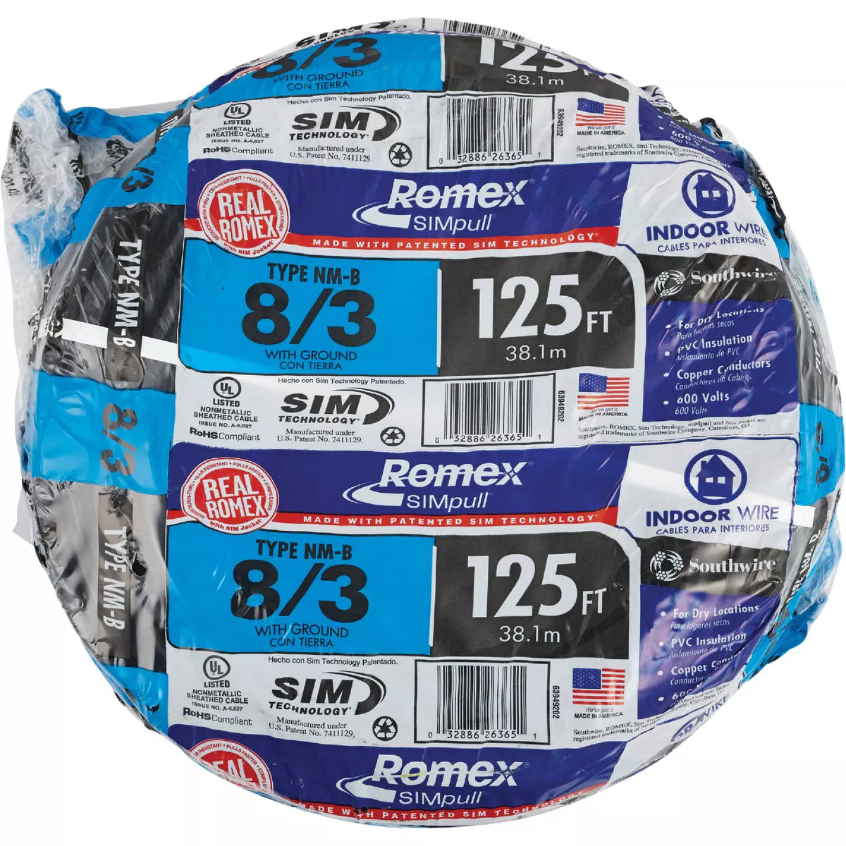 Romex 125 Ft. 8/3 Stranded Black NMW/G Electrical Wire - photo 2