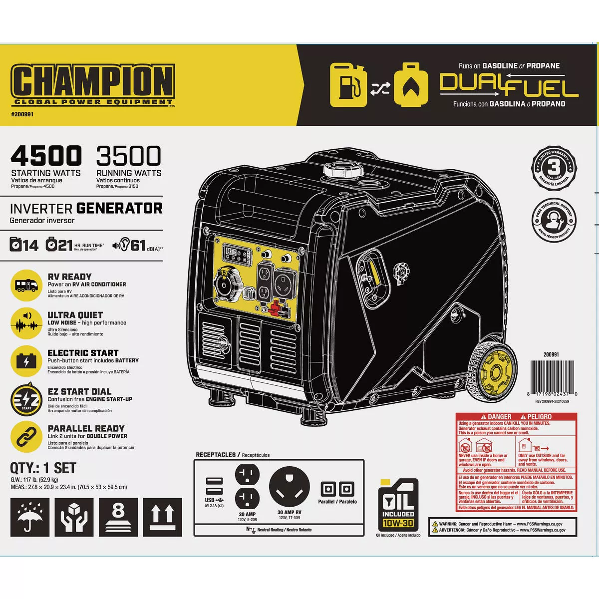 Champion 4500W Dual Fuel Electric/Recoil Inverter Generator with Quiet Technology - photo 7