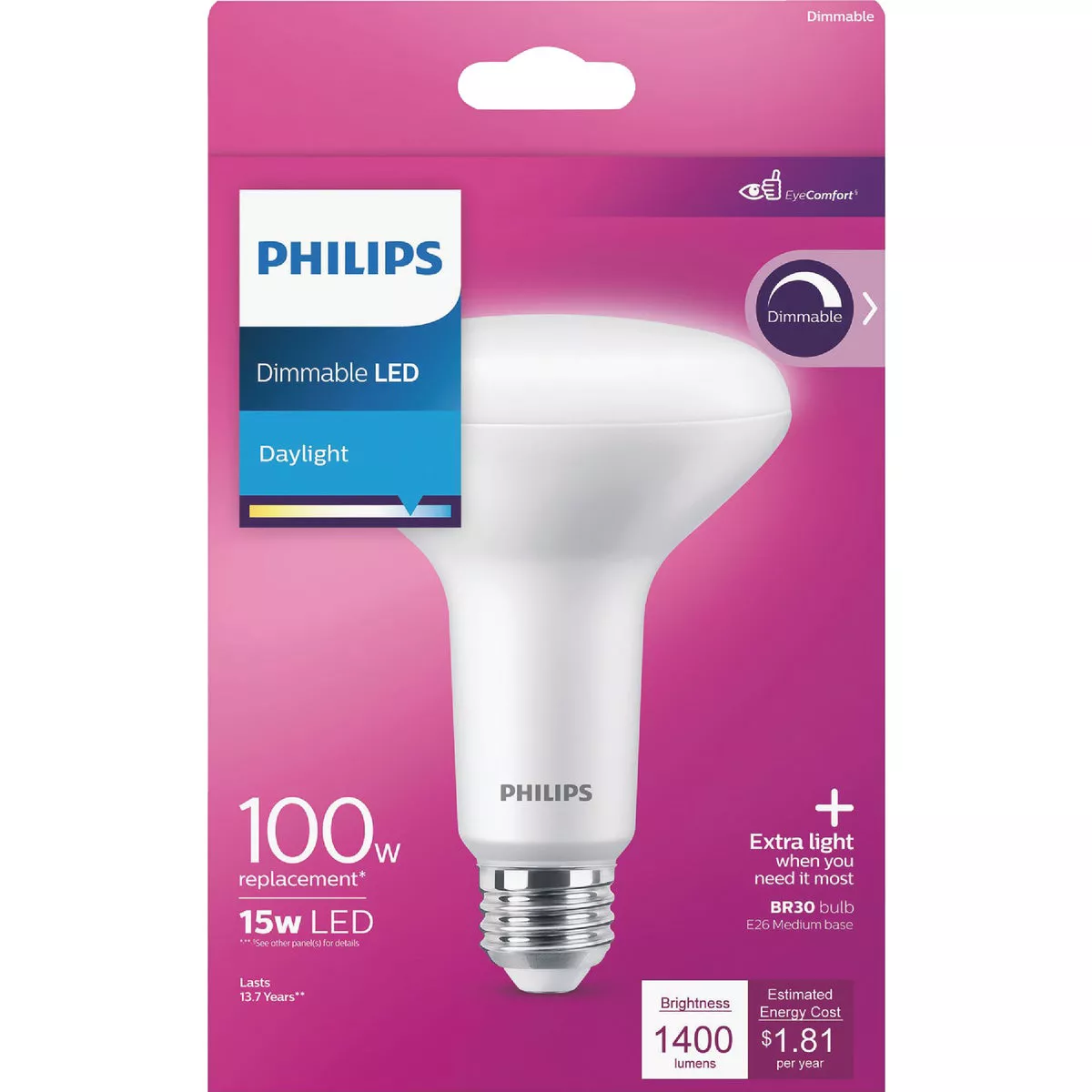 Philips 100W Equivalent Daylight BR30 Medium Dimmable LED Floodlight Light Bulb - photo 2