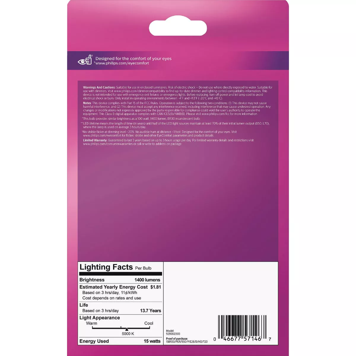 Philips 100W Equivalent Daylight BR30 Medium Dimmable LED Floodlight Light Bulb - photo 3