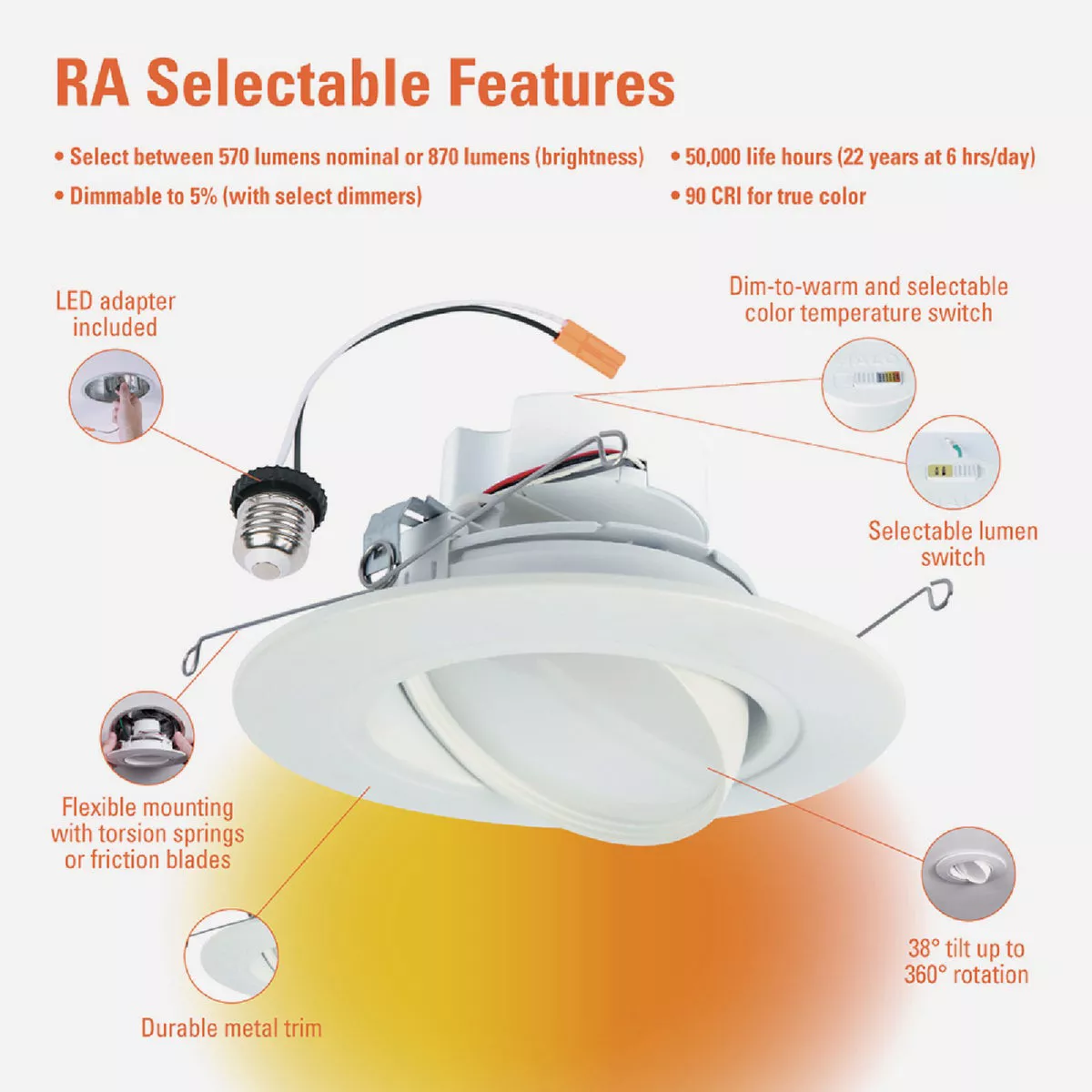 Halo 5/6 In. Selectable CCT Integrated LED Recessed Light Trim, 600 Lm./1000 Lm. - photo 6