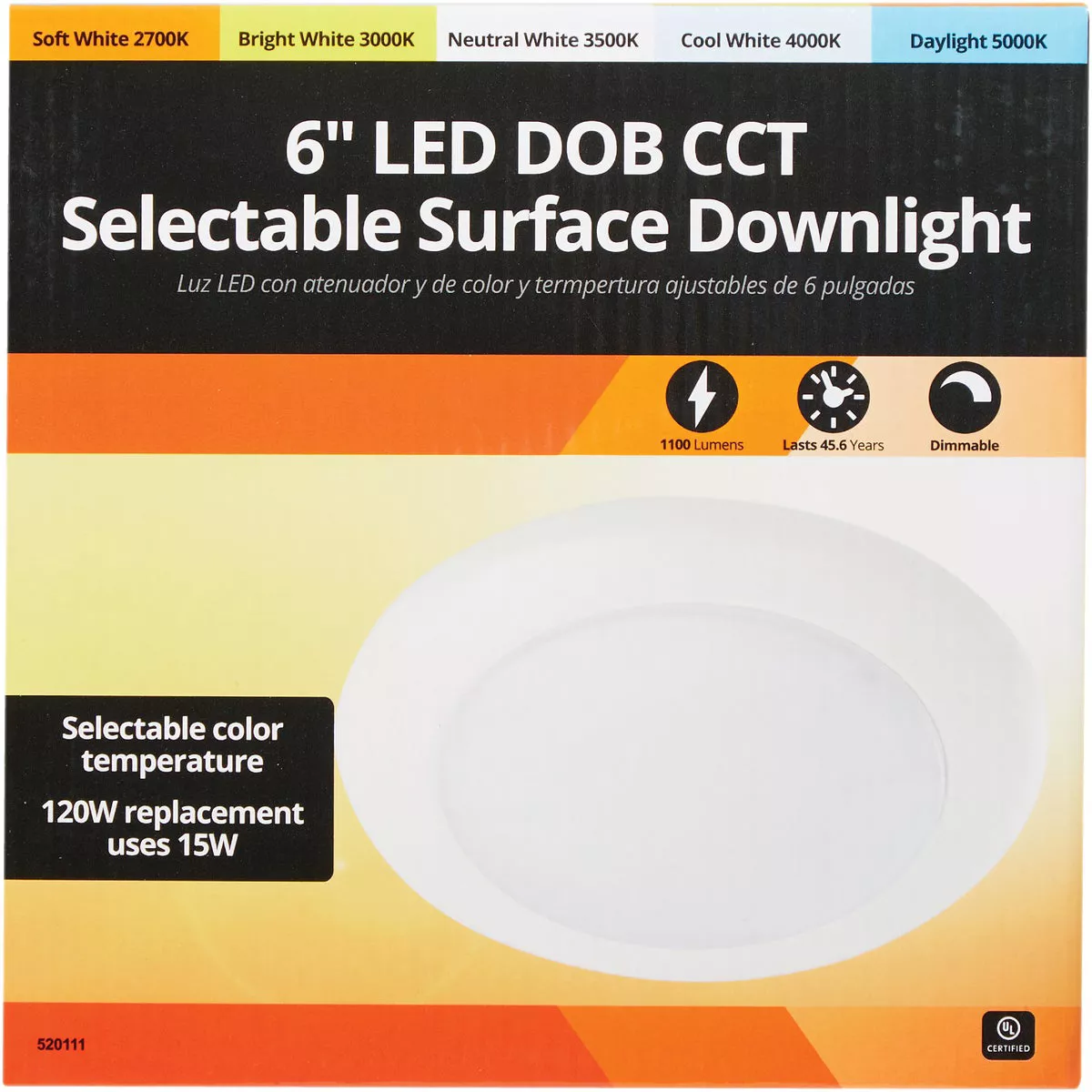 6 In. Retrofit IC Rated White LED DOB CCT Selectable Surface Mount Downlight, 1100 Lm. - photo 2