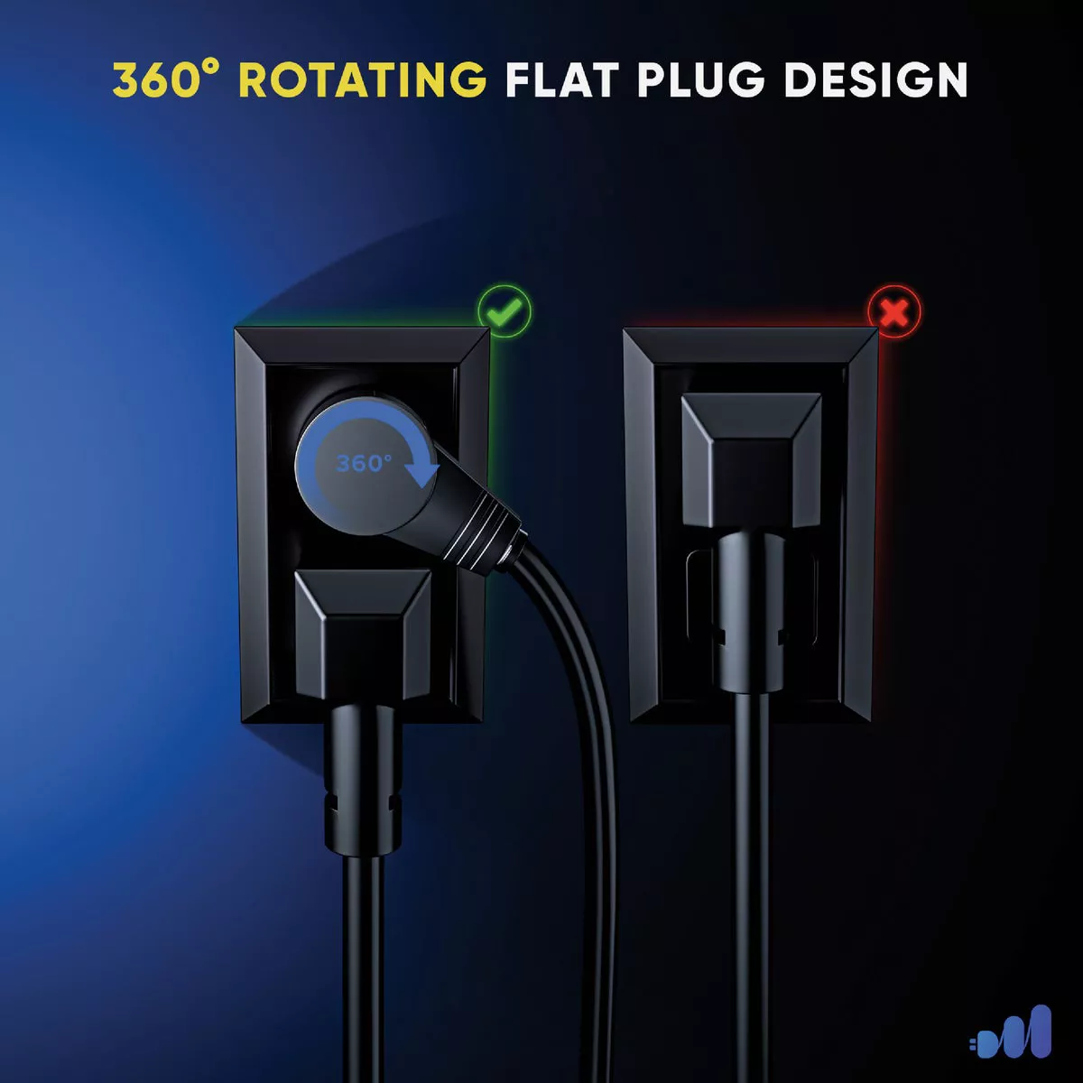 Maximm 15 Ft. 16/3 Black 1-Outlet 360 Deg. Rotating Plug Extension Cord with Lighted Hook - photo 3