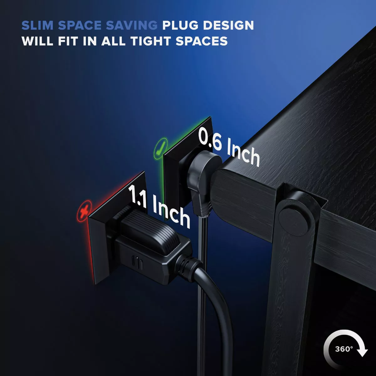 Maximm 15 Ft. 16/3 Black 1-Outlet 360 Deg. Rotating Plug Extension Cord with Lighted Hook - photo 4