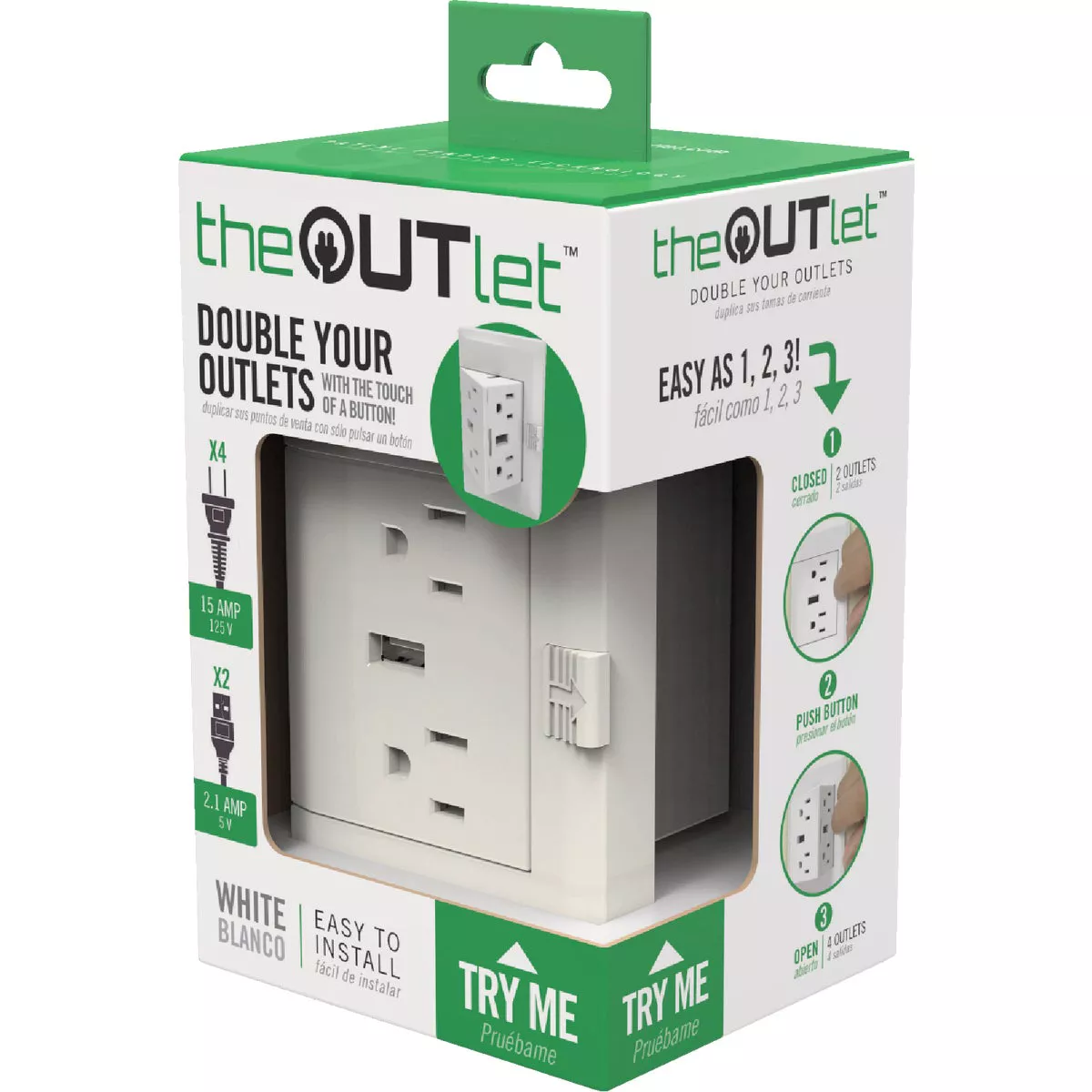 theOUTlet 2.1A/15A 125V White 4-Receptacle/2-USB Tamper Resistant Permanent Outlet Extender - photo 3