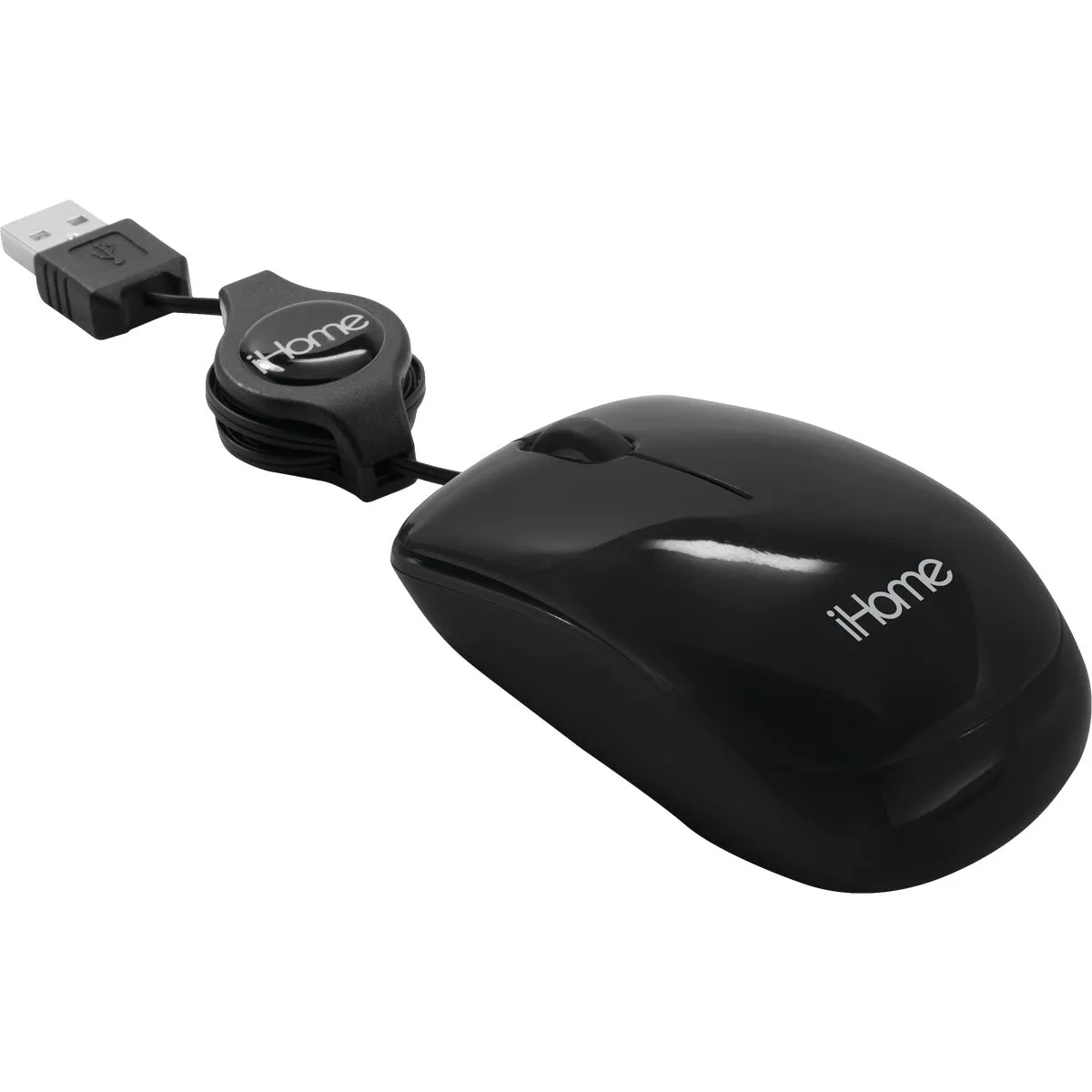 iHome Black Retractable Cord USB Travel Mouse