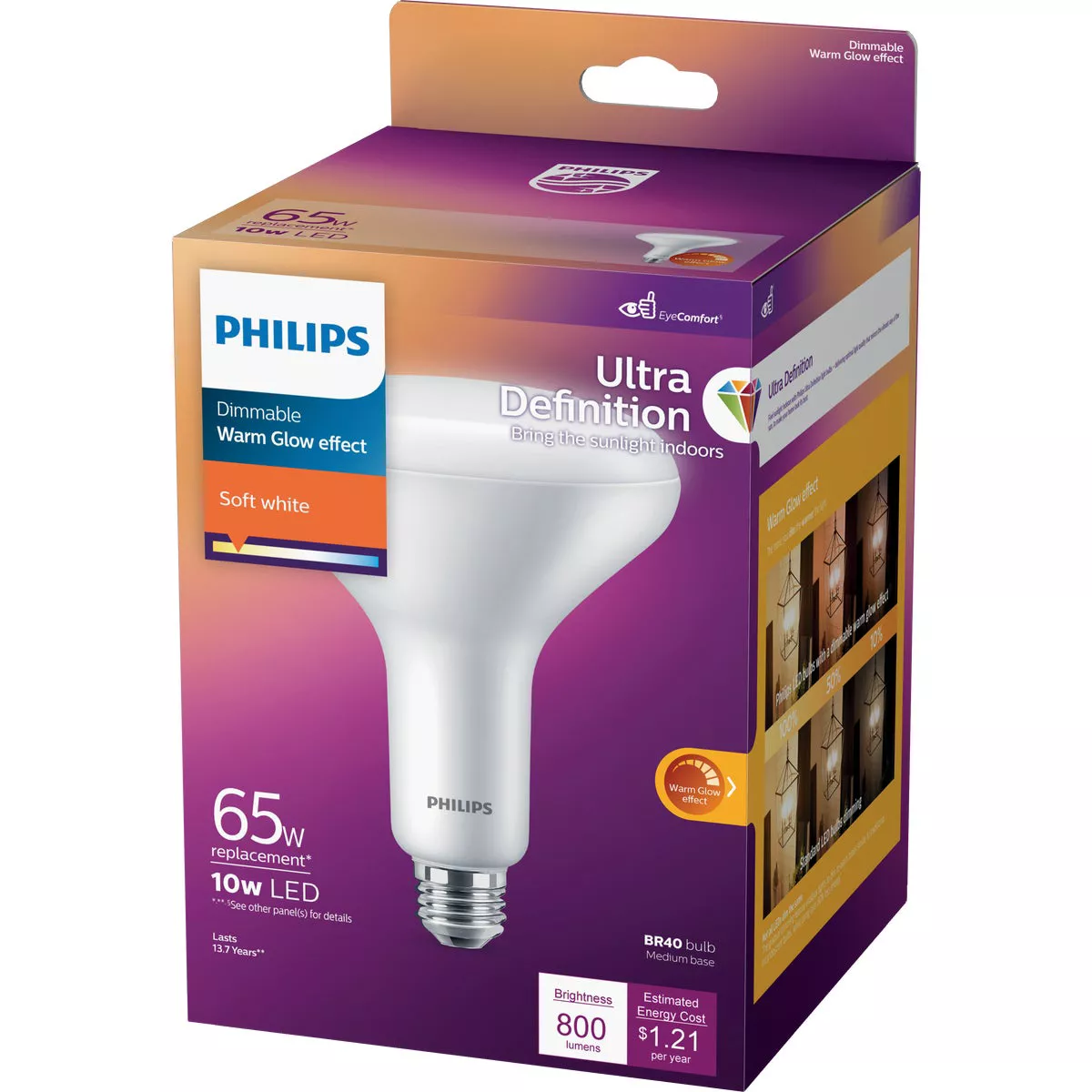 Philips Warm Glow Ultra Definition 65W Equivalent Soft White BR40 Medium Dimmable LED Floodlight Light Bulb - photo 4