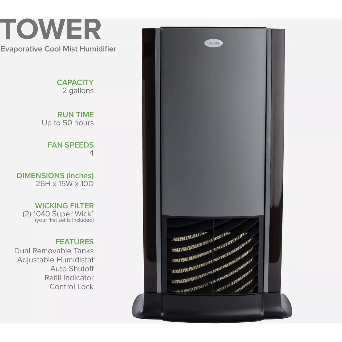 AirCare 2 Gal. Capacity 1200 Sq. Ft. Tower Evaporative Humidifier - photo 5