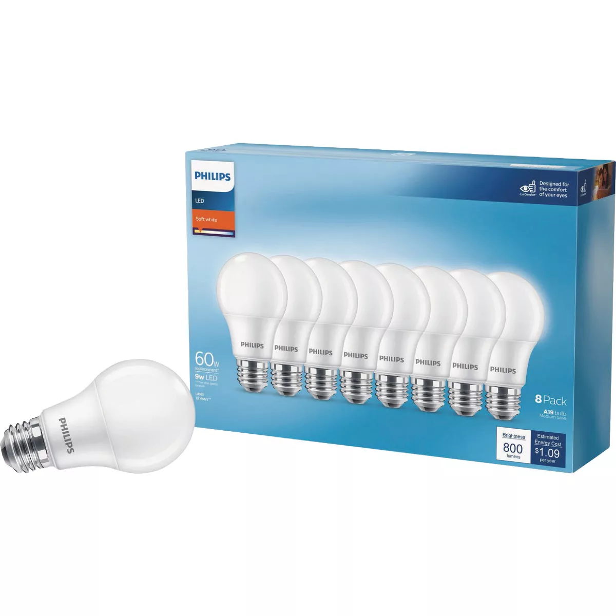 Philips 60W Equivalent Soft White A19 Medium LED Light Bulb (8-Pack)