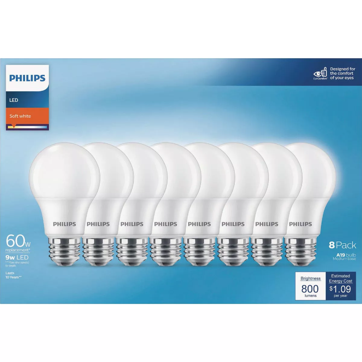 Philips 60W Equivalent Soft White A19 Medium LED Light Bulb (8-Pack) - photo 2