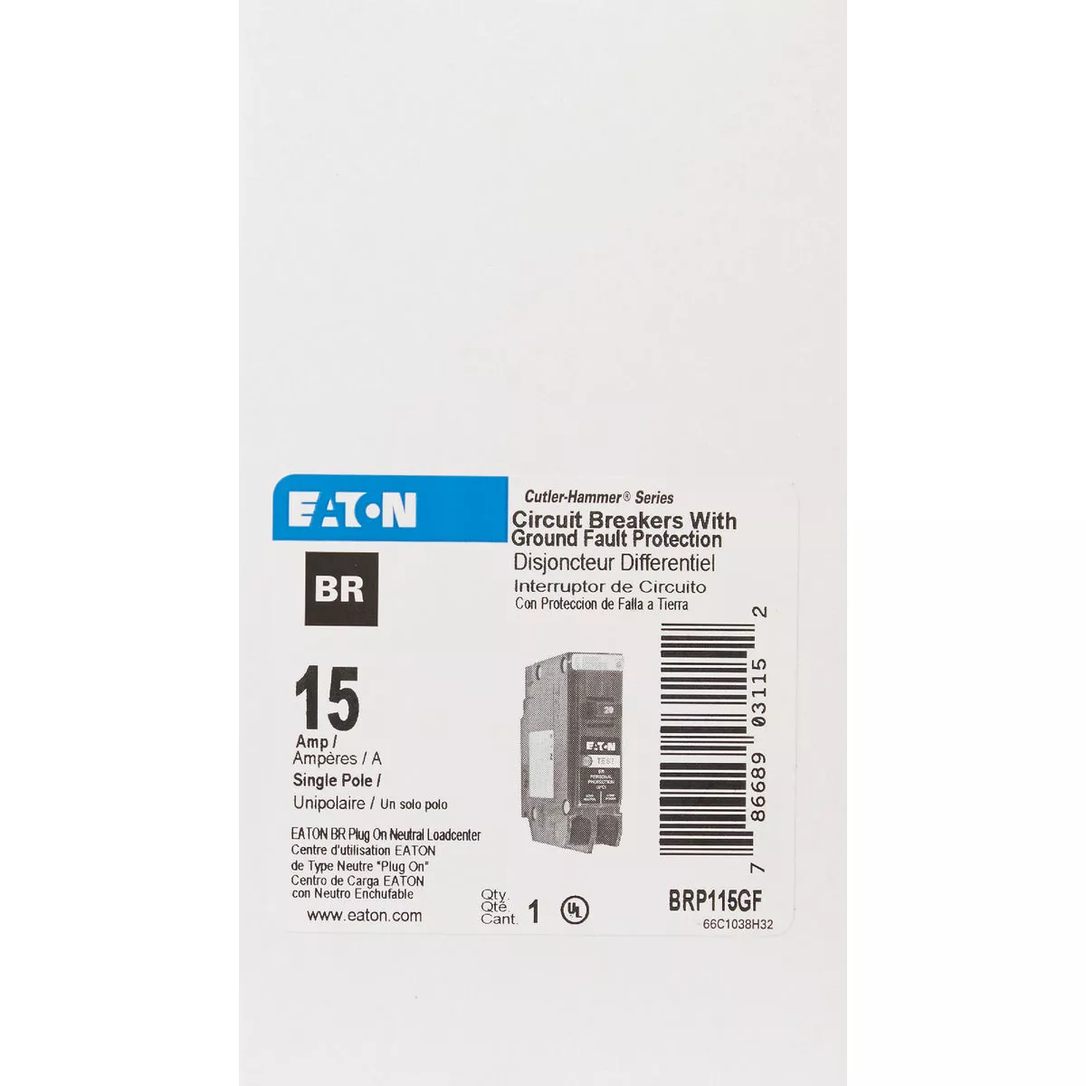 Eaton BR 15A Single-Pole GFCI Circuit Breaker - photo 2