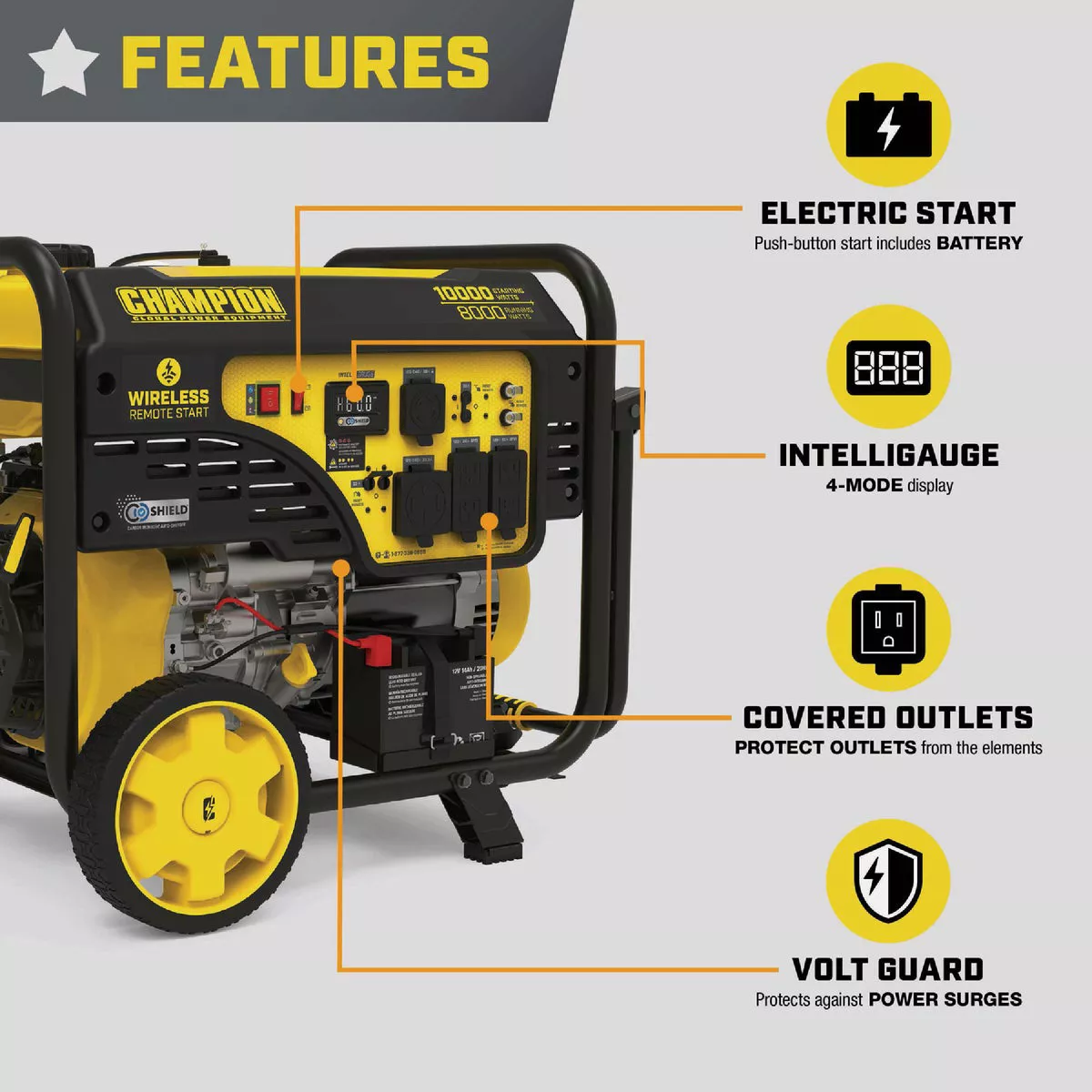 Champion 8000W Gasoline Portable Generator with Wireless Start and CO Shield - photo 5