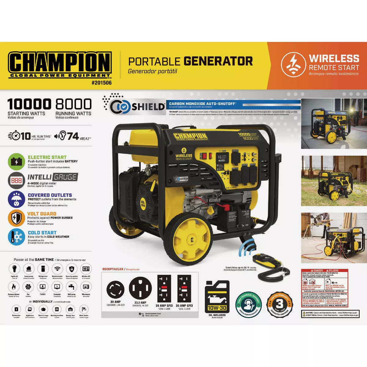 Champion 8000W Gasoline Portable Generator with Wireless Start and CO Shield - photo 2
