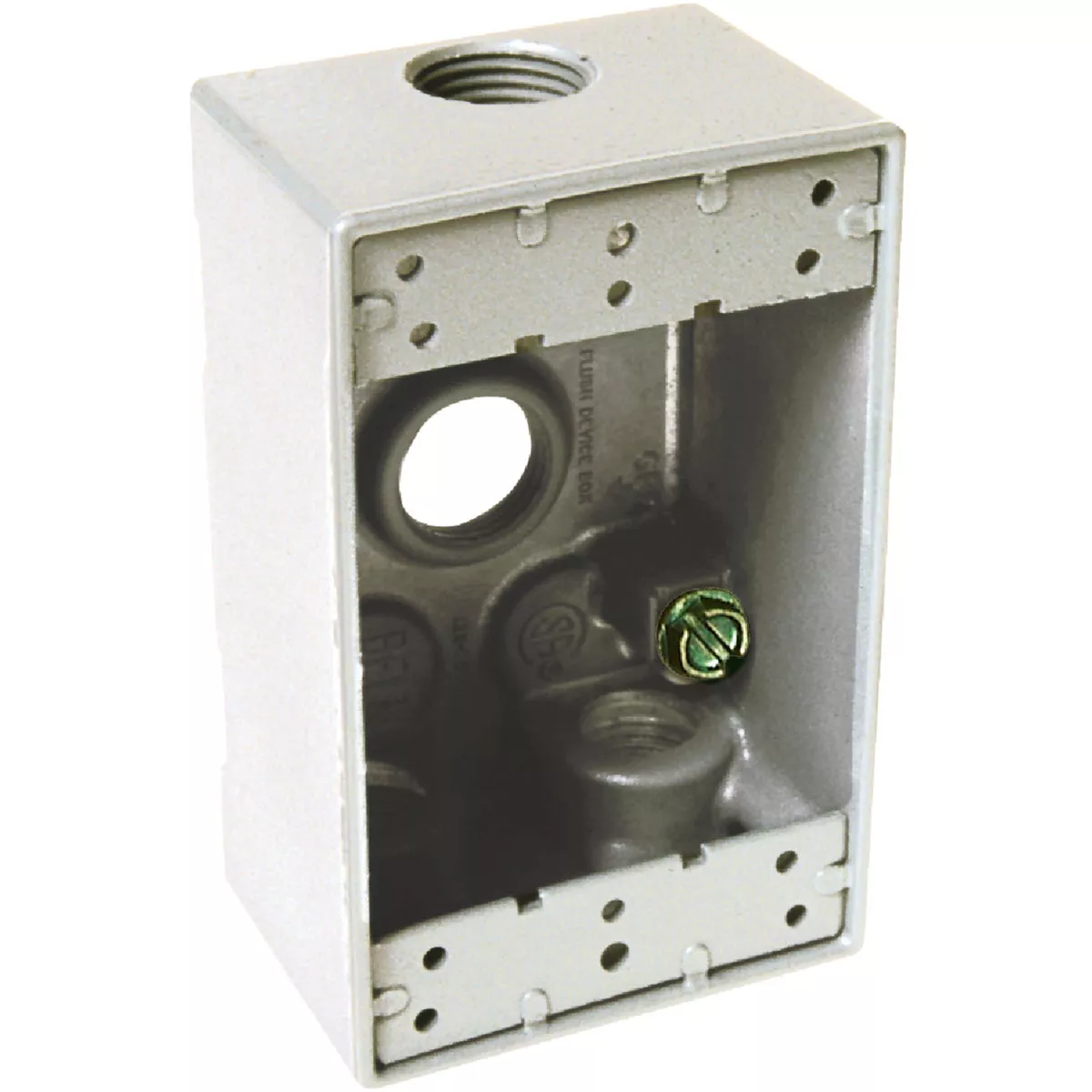 Hubbell Single Gang 1/2 In. 4-Outlet White Aluminum Weatherproof Outdoor Outlet Box
