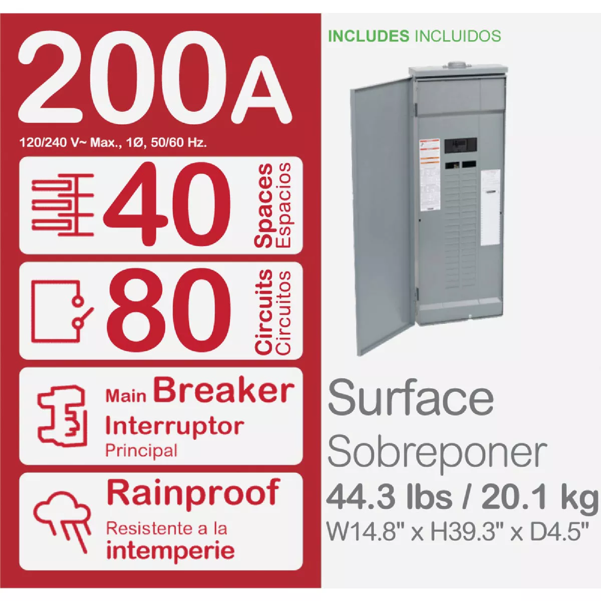 Square D Homeline 200A 40-Space 80-Circuit Raintight Main Breaker Plug-on Neutral Load Center - photo 2