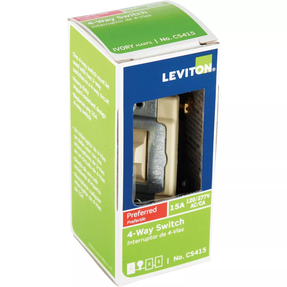 Leviton Commercial 15A Ivory Grounded Quiet 4-Way Switch - photo 2