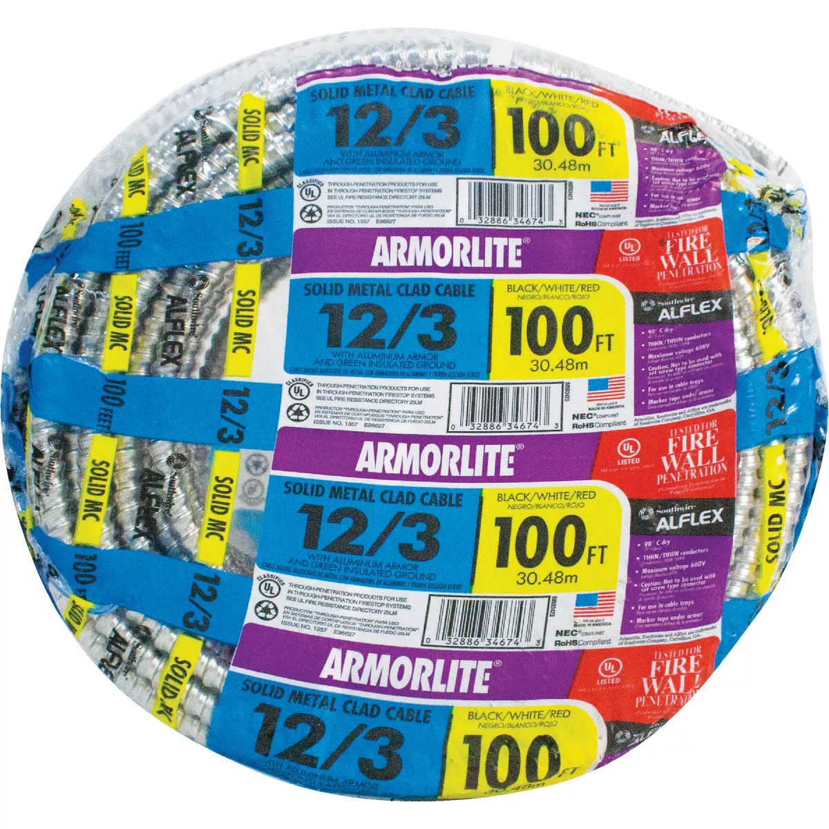 Southwire 100 Ft. 12/3 MC Armored Cable Electrical Wire - photo 2