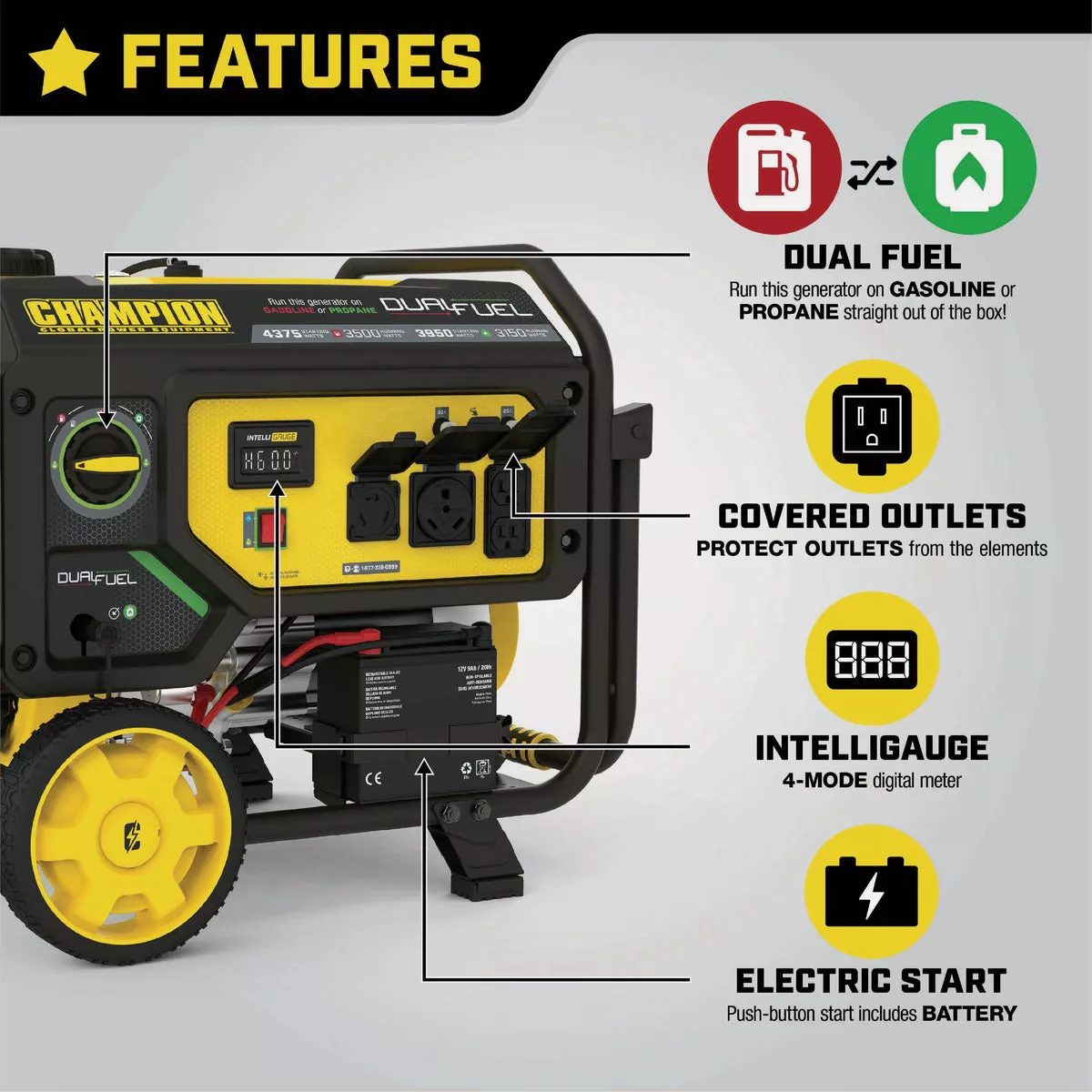 Champion 3500W Dual Fuel Electric/Recoil Start Portable Generator - photo 6