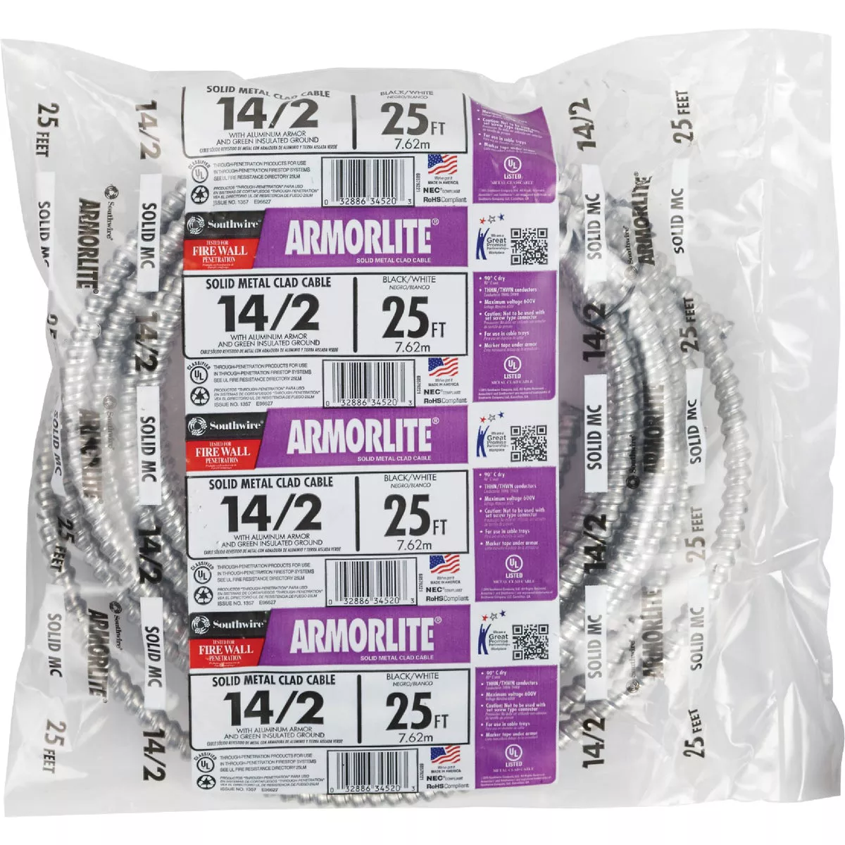 Southwire 25 Ft. 14/2 MC Armored Cable Electrical Wire - photo 2