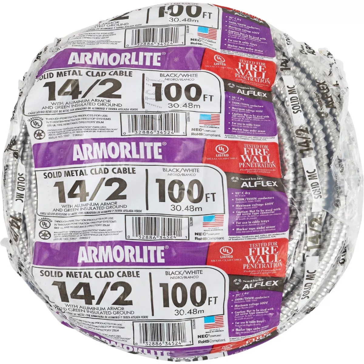 Southwire 100 Ft. 14/2 MC Armored Cable Electrical Wire - photo 2