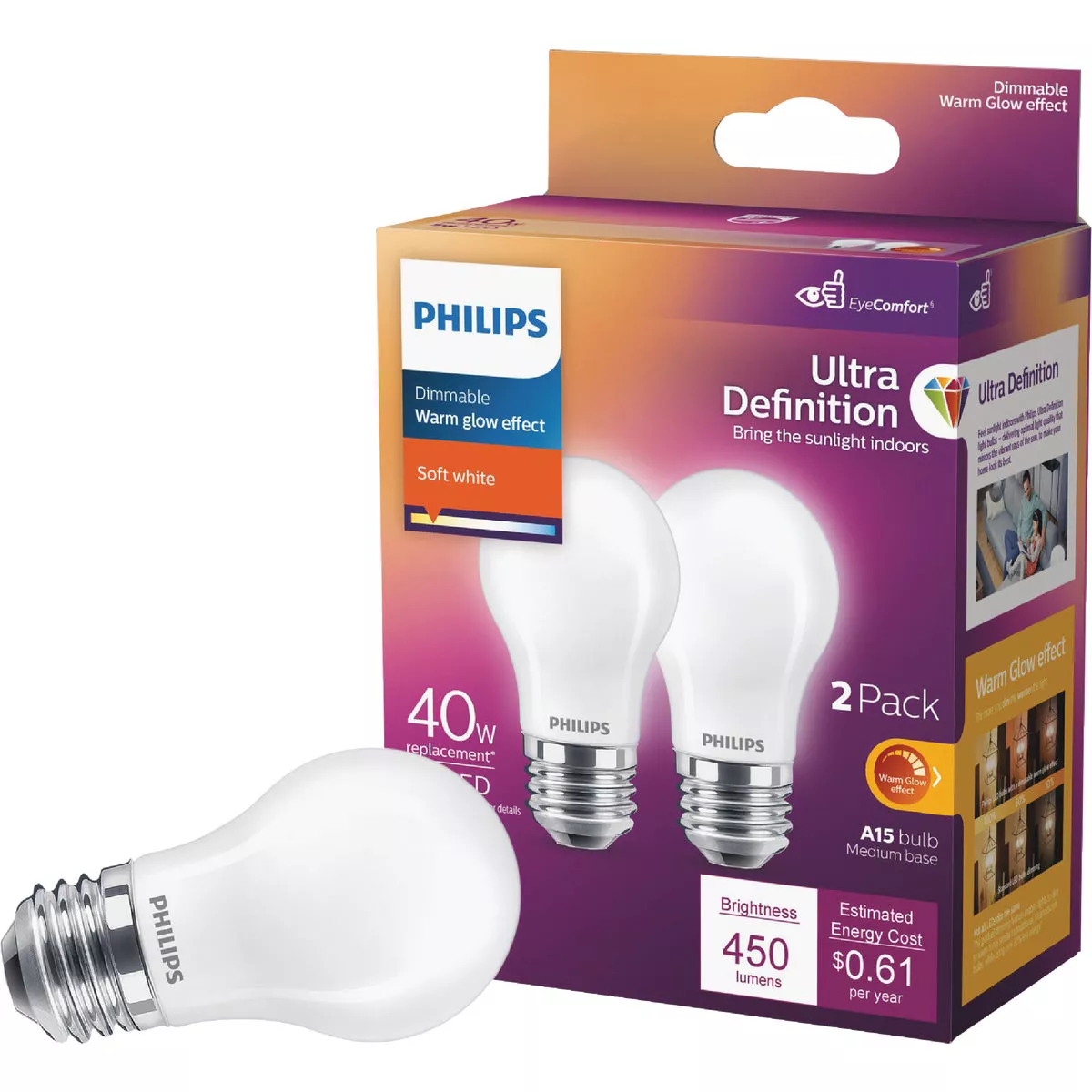 Philips Ultra Definition 40W Equivalent A15 Medium LED Light Bulb (2 ...