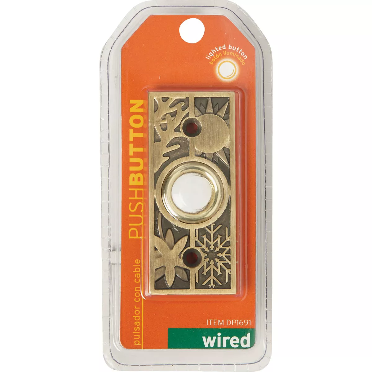 IQ America Wired Antique Brass Seasonal Lighted Doorbell Push-Button - photo 2