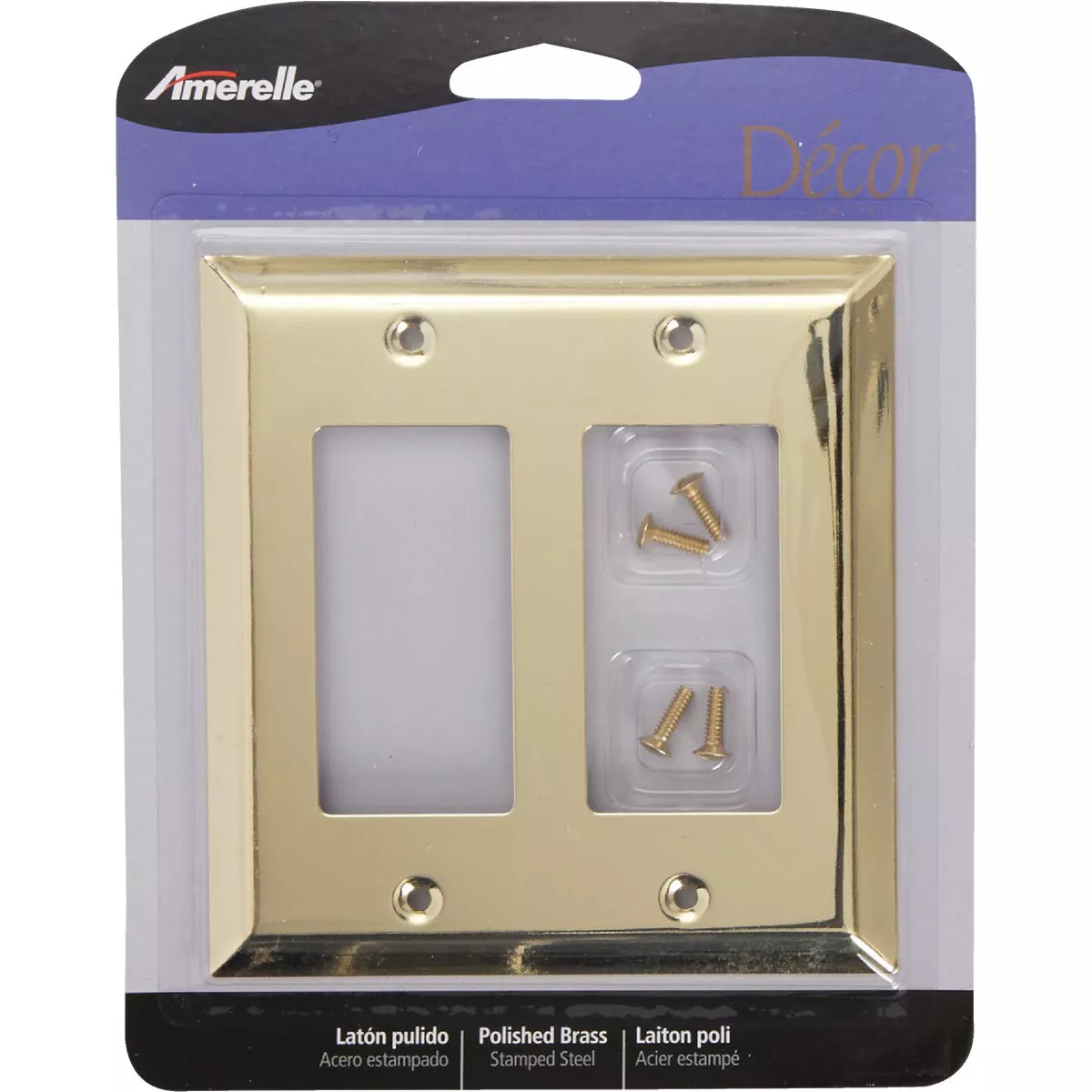 Amerelle 2-Gang Stamped Steel Rocker Decorator Wall Plate, Polished Brass - photo 2