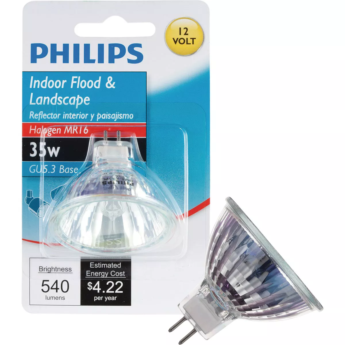 Philips 45W Equivalent Clear GU5.3 Base MR16 Halogen Floodlight Light Bulb