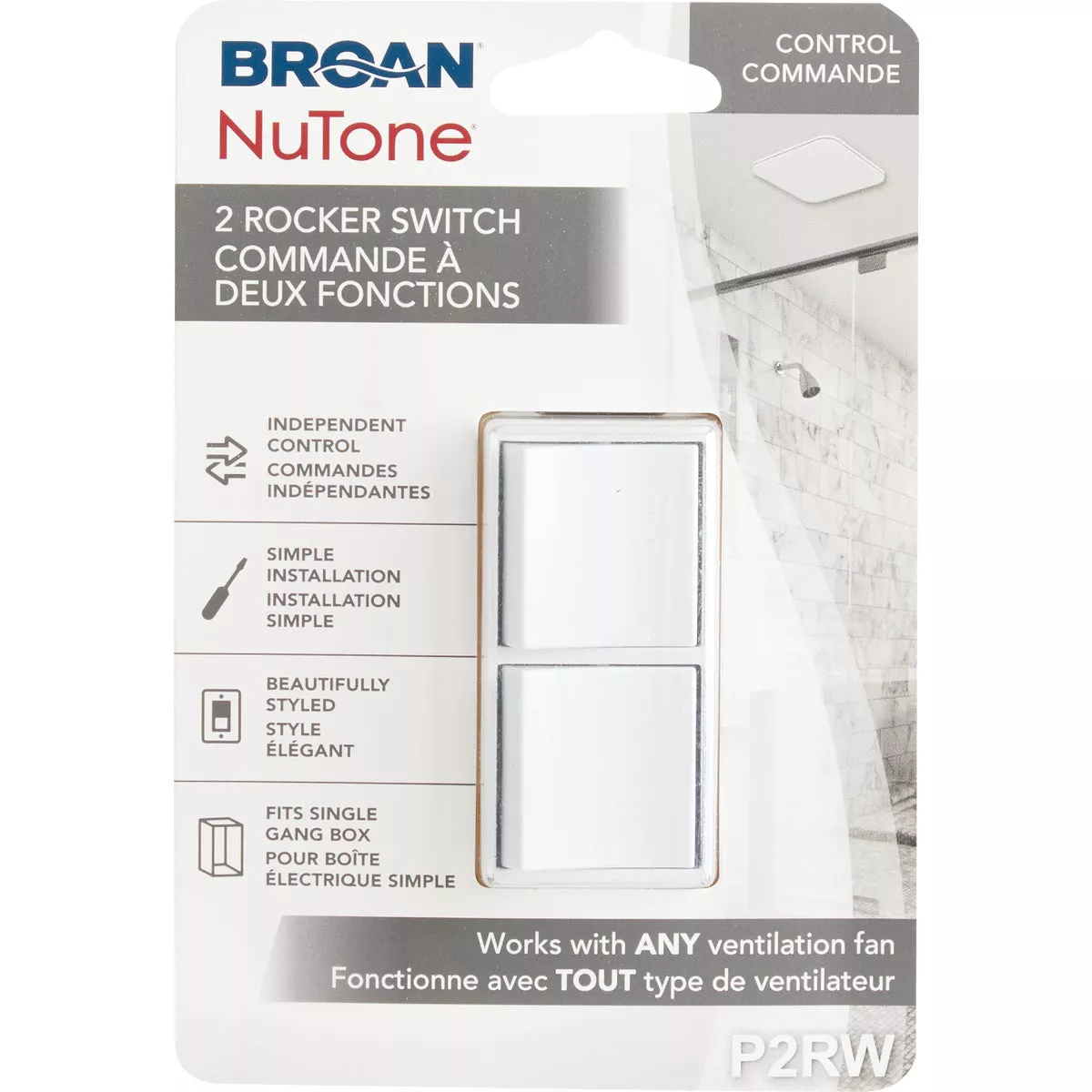 Broan-NuTone 2-Function 15A 120V White Rocker Switch for Bathroom Exhaust Fan - photo 2