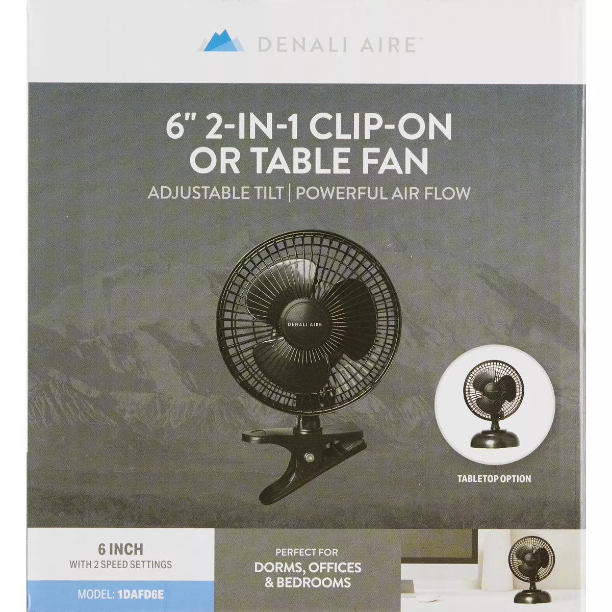 Denali Aire 6 In. 2-Speed Black Convertible 2-in-1 Clip-On Desk Fan - photo 2