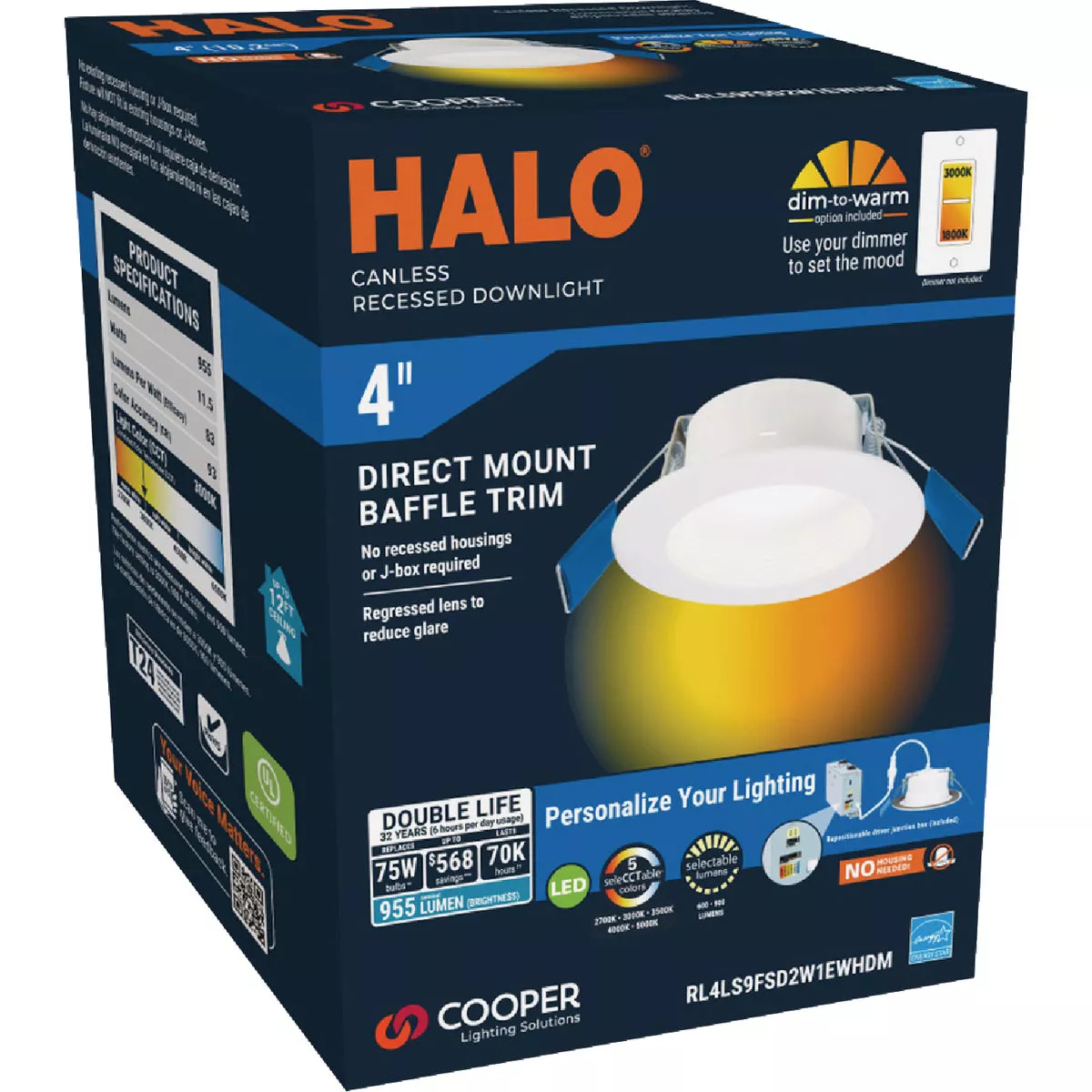 Halo 4 In. 5 CCT LED Canless Recessed Downlight, White - photo 2