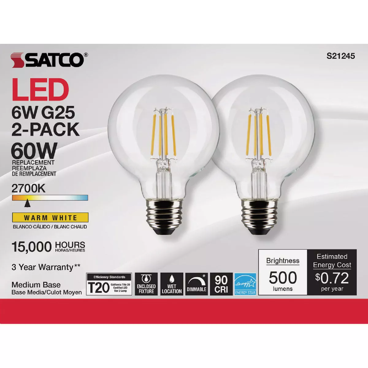 Satco Nuvo 60W Equivalent Warm White G25 Medium Clear LED Decorative Light Bulb (2-Pack) - photo 2