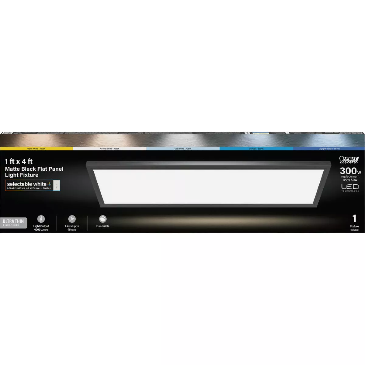 Feit Electric Edge-Lit 1 Ft. W. x 4 Ft. L. Matte Black Dimmable 6-Way LED Flush Mount Light - photo 2