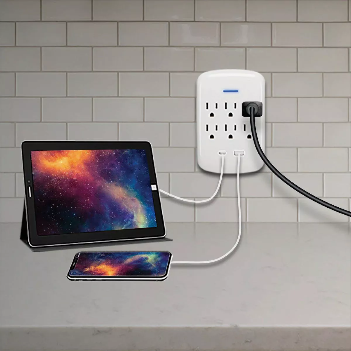 Prime Wire & Cable White 15A 6-Outlet Surge Tap with USB-A & USB-C | Do ...