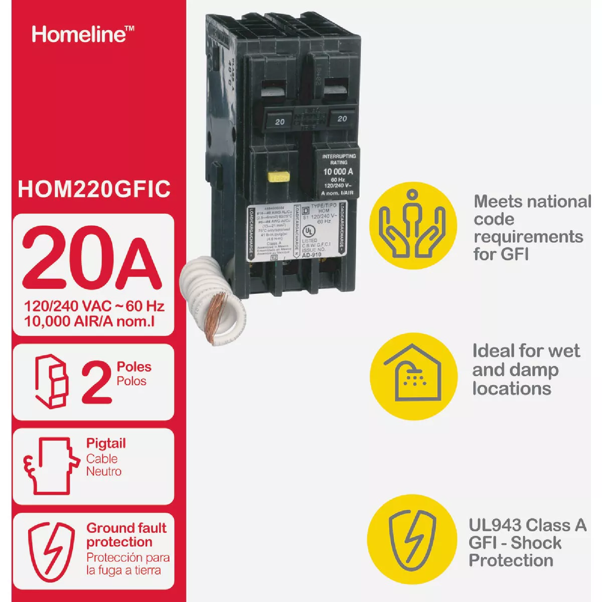 Square D Homeline 20A Double-Pole GFCI breaker - photo 2