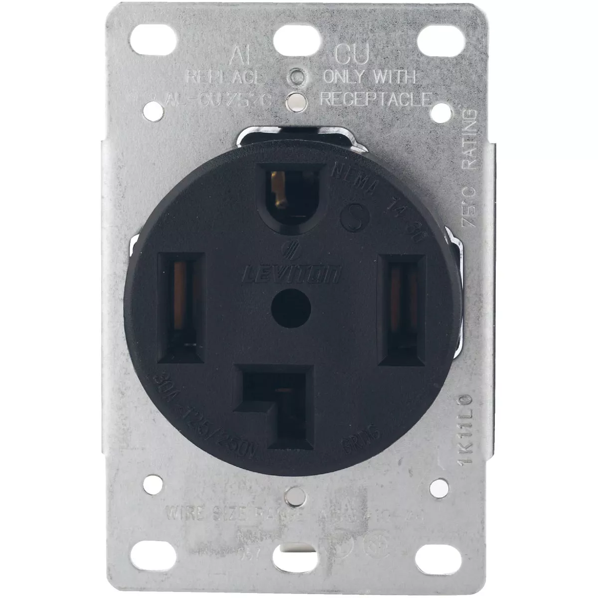 Leviton 30A Flush Mount Black 14-30R 4-Wire Dryer Power Outlet - photo 3