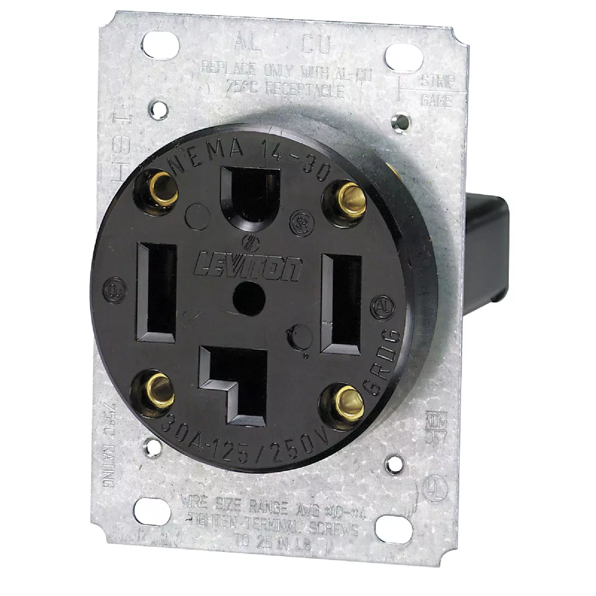 Leviton 30A Flush Mount Black 14-30R 4-Wire Dryer Power Outlet - photo 4