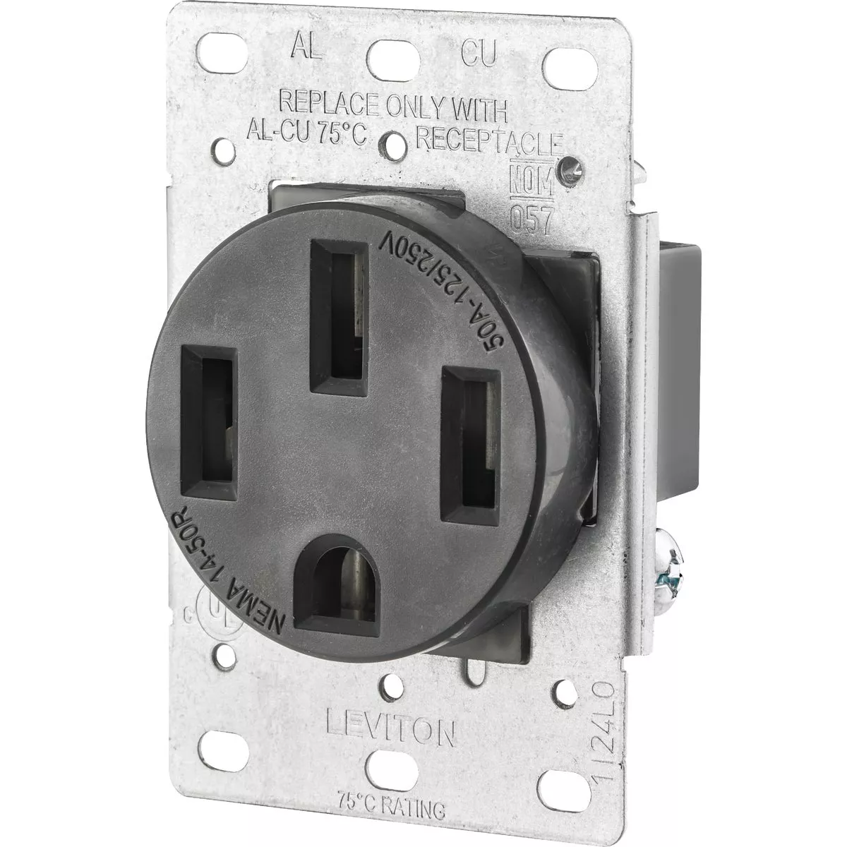 Leviton 50A Flush Mount Black 14-50R Grounding Range Power Outlet