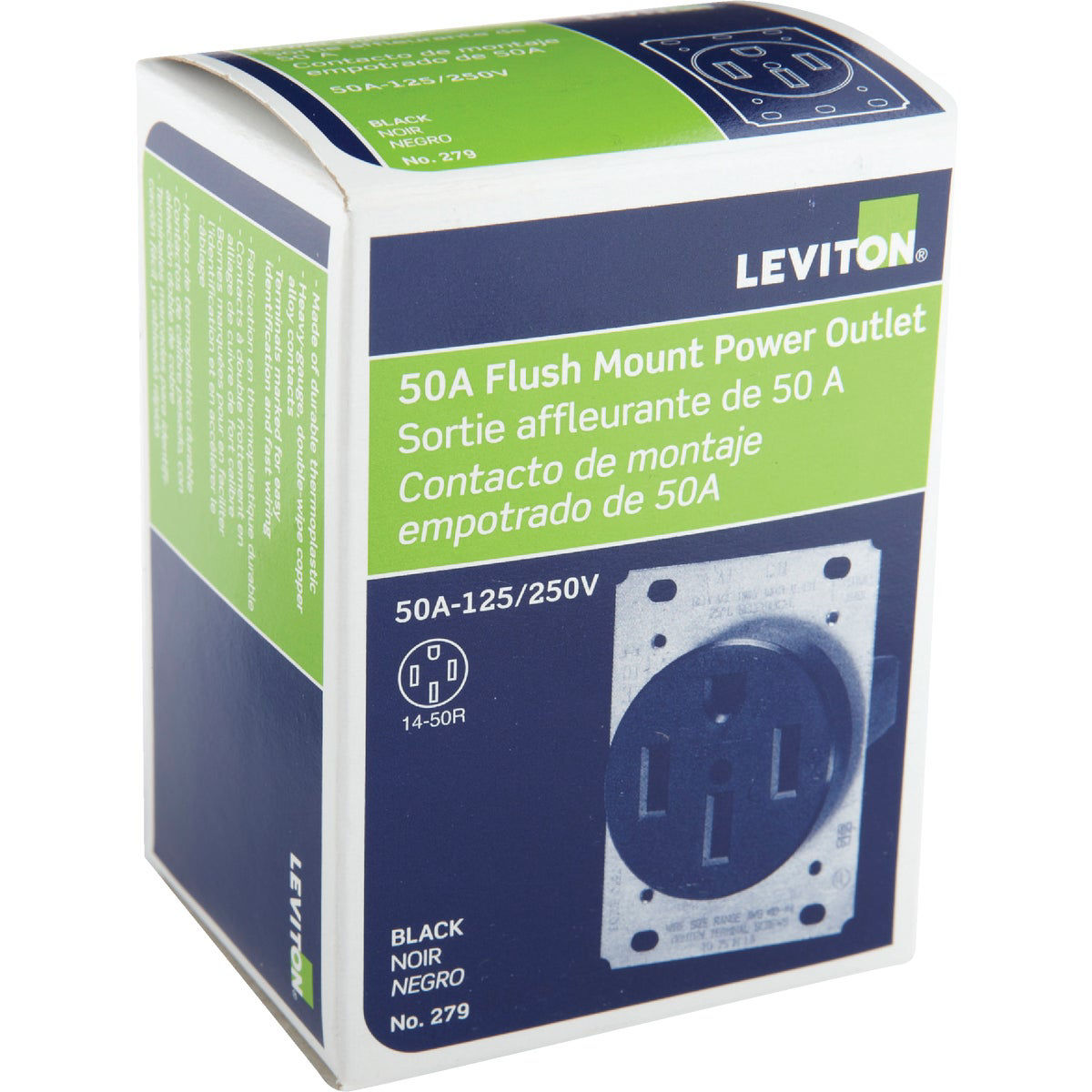 Leviton 50A Flush Mount Black 1450R Grounding Range Power Outlet Do