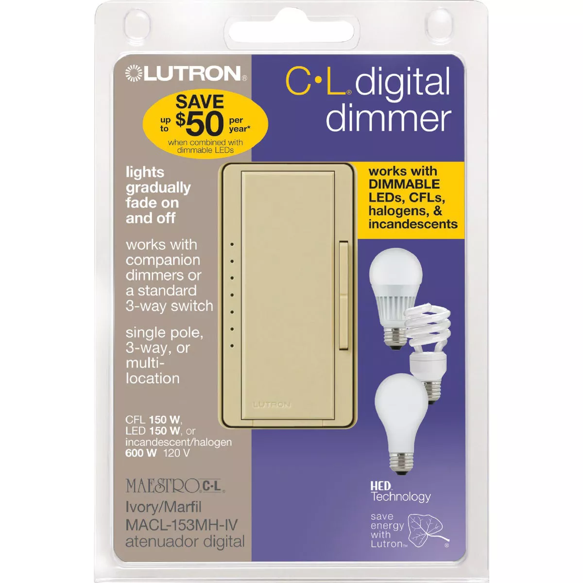 Lutron Maestro CL Ivory 120 VAC Wireless Dimmer - photo 2