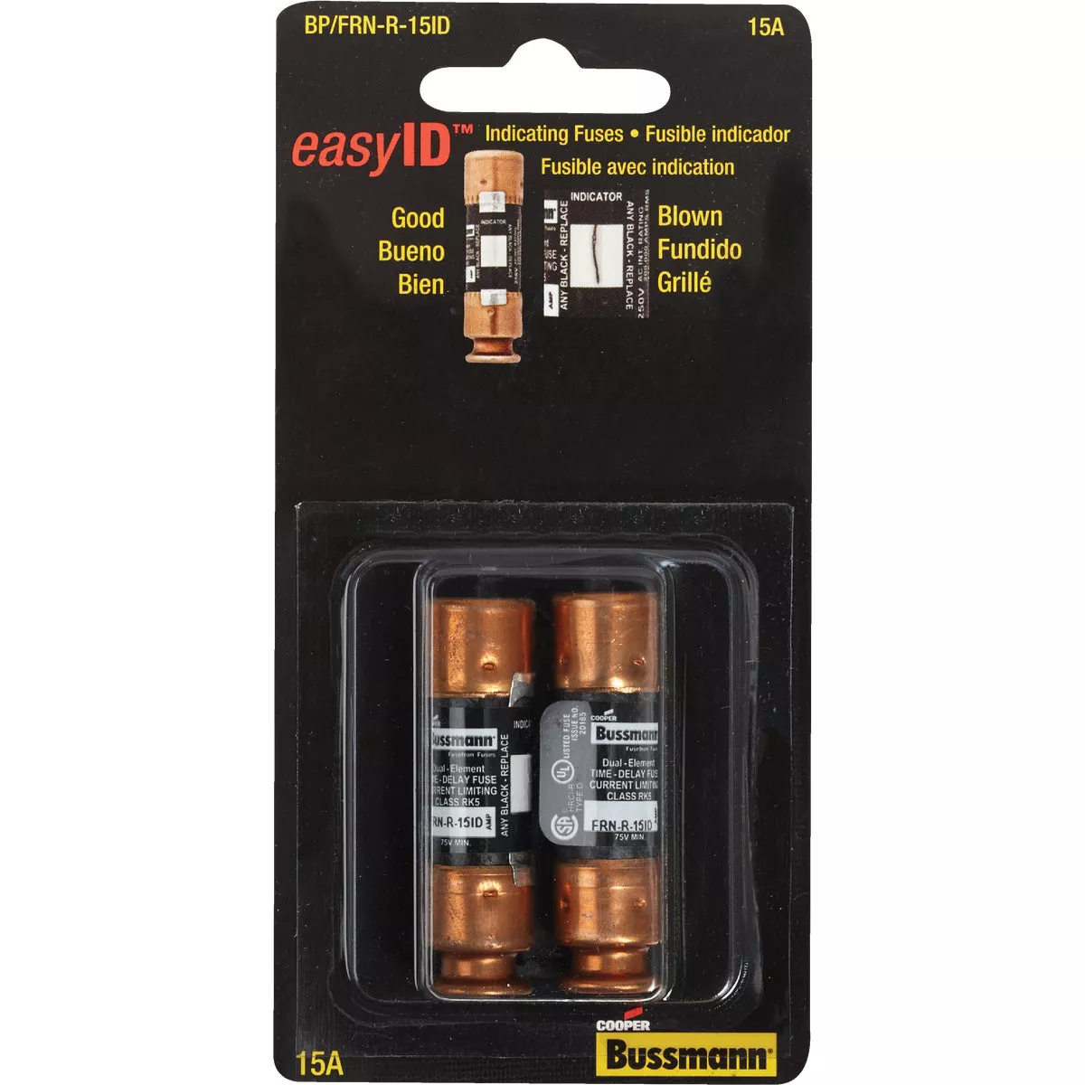 Bussmann 15A FRN-R Cartridge Heavy-Duty Time Delay Cartridge Fuse (2-Pack) - photo 2